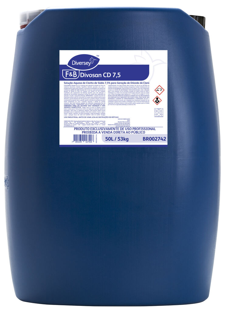 DIVOSAN CD 7.5 50L - SOLUÇÃO AQUOSA DE CLORITO DE SÓDIO 7,5% PARA GERAÇÃO DE DIÓXIDO DE CLORO